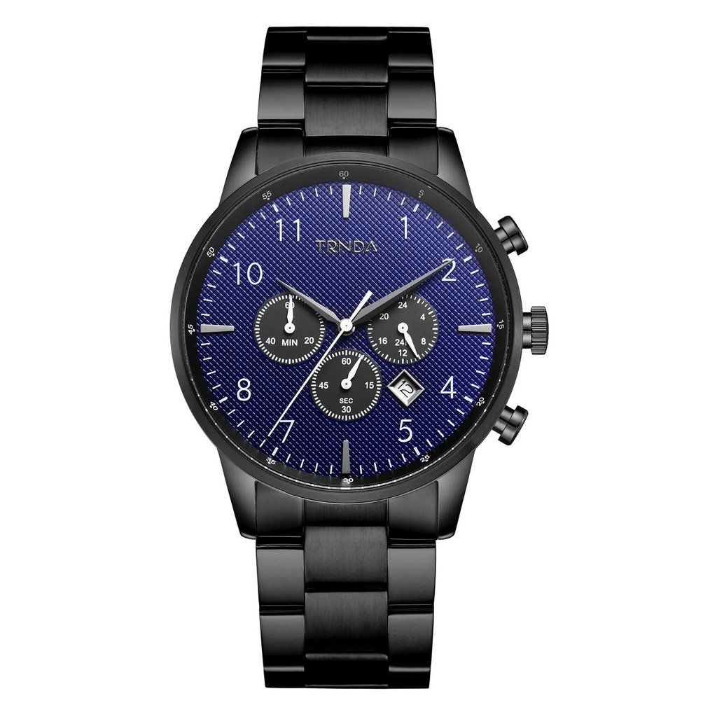 Trnda Men's Black Stainless Steel Watch, Dark Blue Dial | Trnda43b-0
