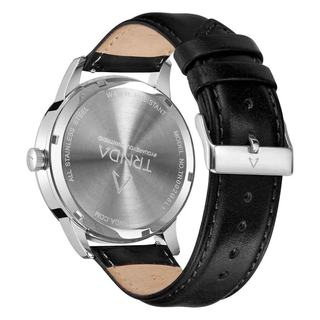 Trnda Men's Stainless Steel Watch, Black Leather Band | Trn-W43-Sl by TRNDA