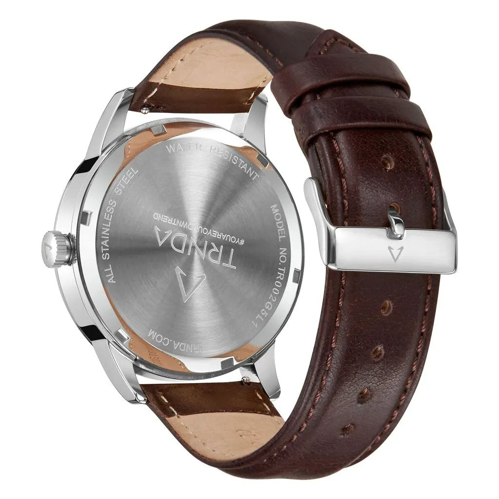 Trnda Men's Stainless Steel Watch, Brown Leather | Trn-Ss43sl by TRNDA
