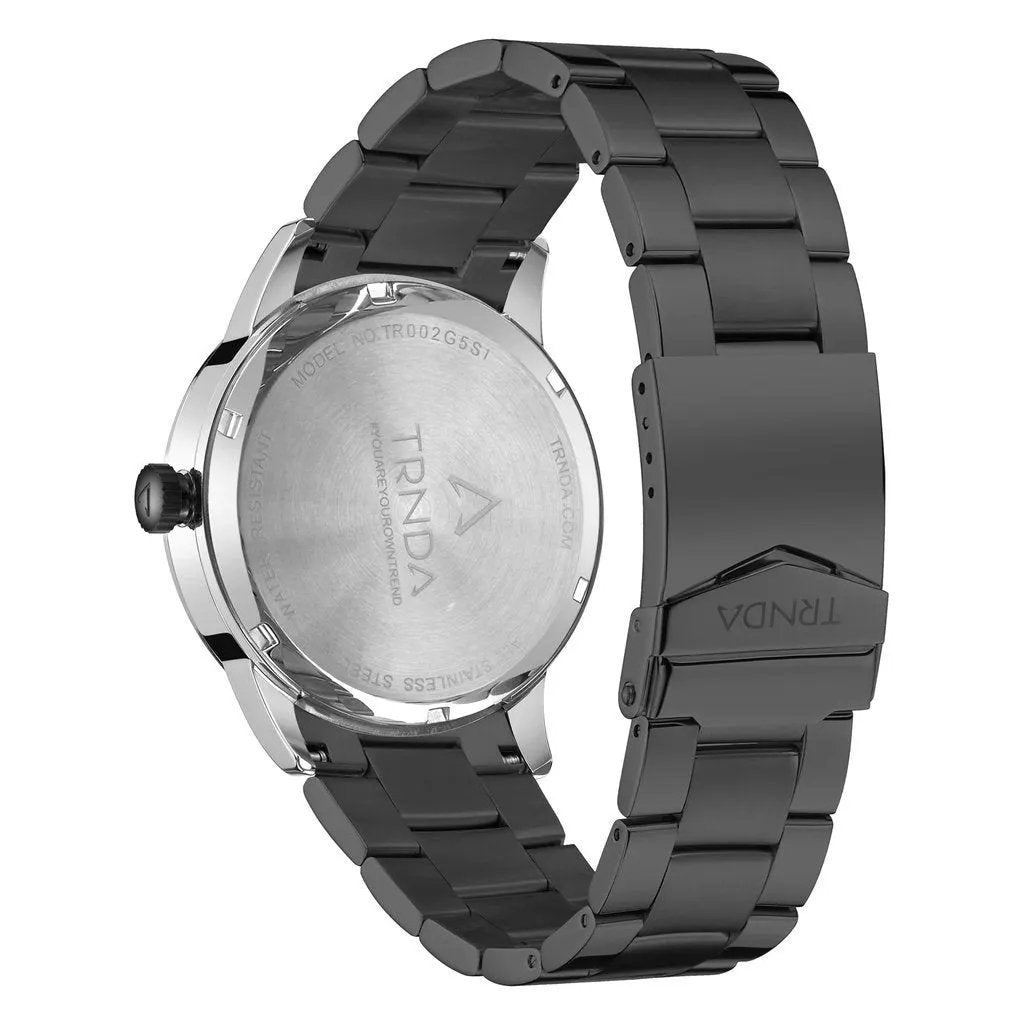 Trnda Men's Silver Stainless Steel Watch, Black Band | Trn-Ss43b by TRNDA