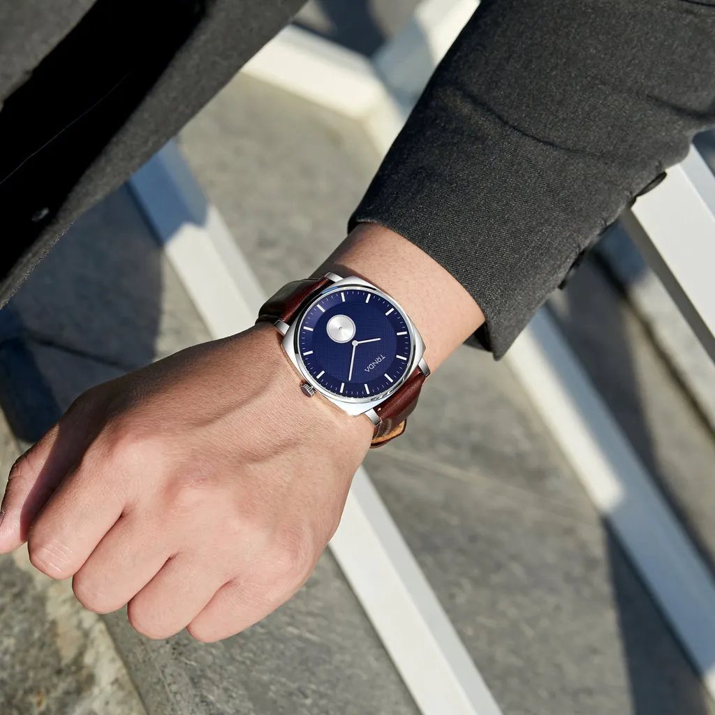 Trnda Men's Silver Stainless Steel Watch, Blue Dial | Trn45ss by TRNDA