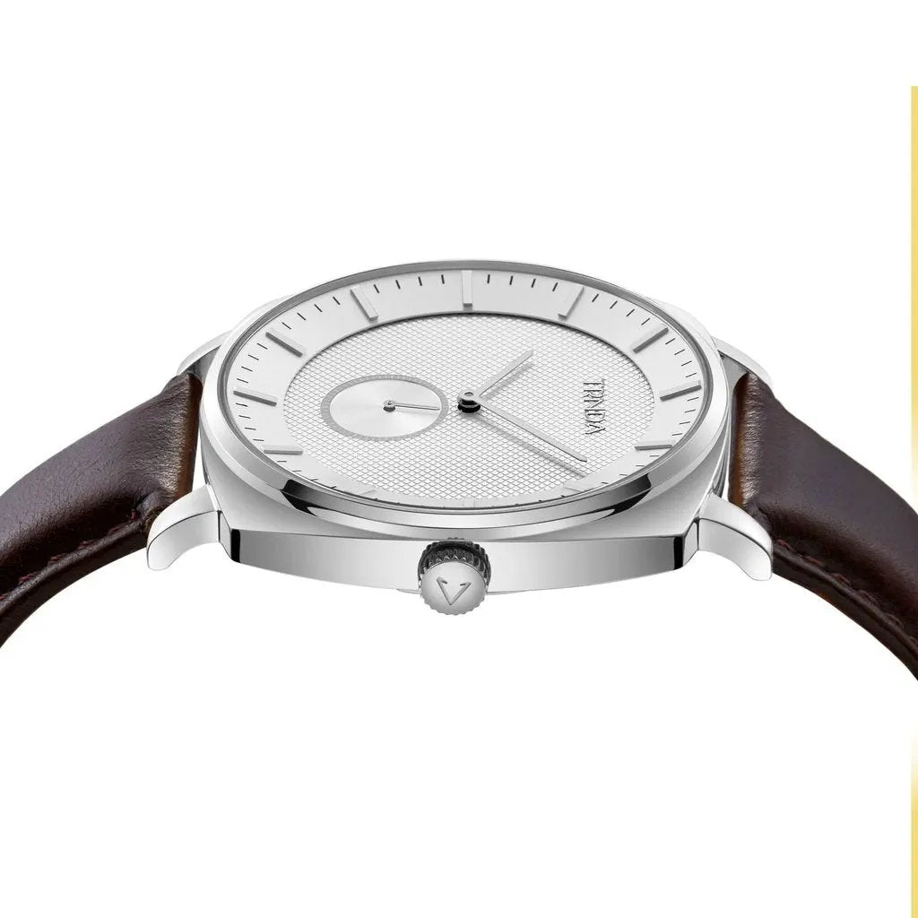 Trnda Men's Stainless Steel Square Watch, Brown Leather | Trn45s by TRNDA