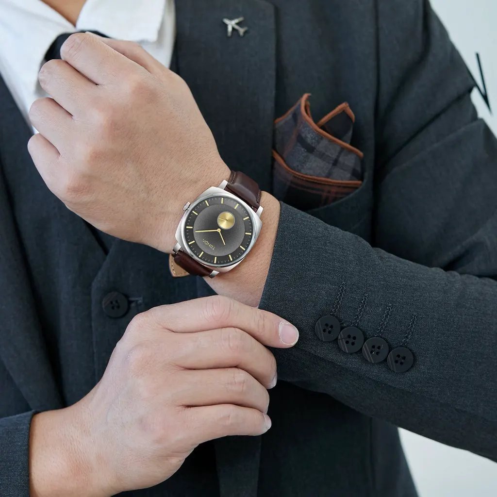 Trnda Men's Stainless Steel Watch, Brown Leather Band | Trn-Ss45-Br by TRNDA