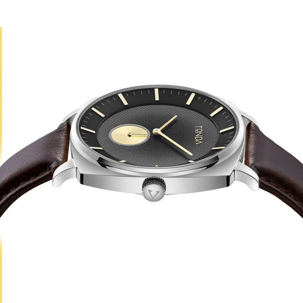 Trnda Men's Stainless Steel Watch, Brown Leather Band | Trn-Ss45-Br by TRNDA