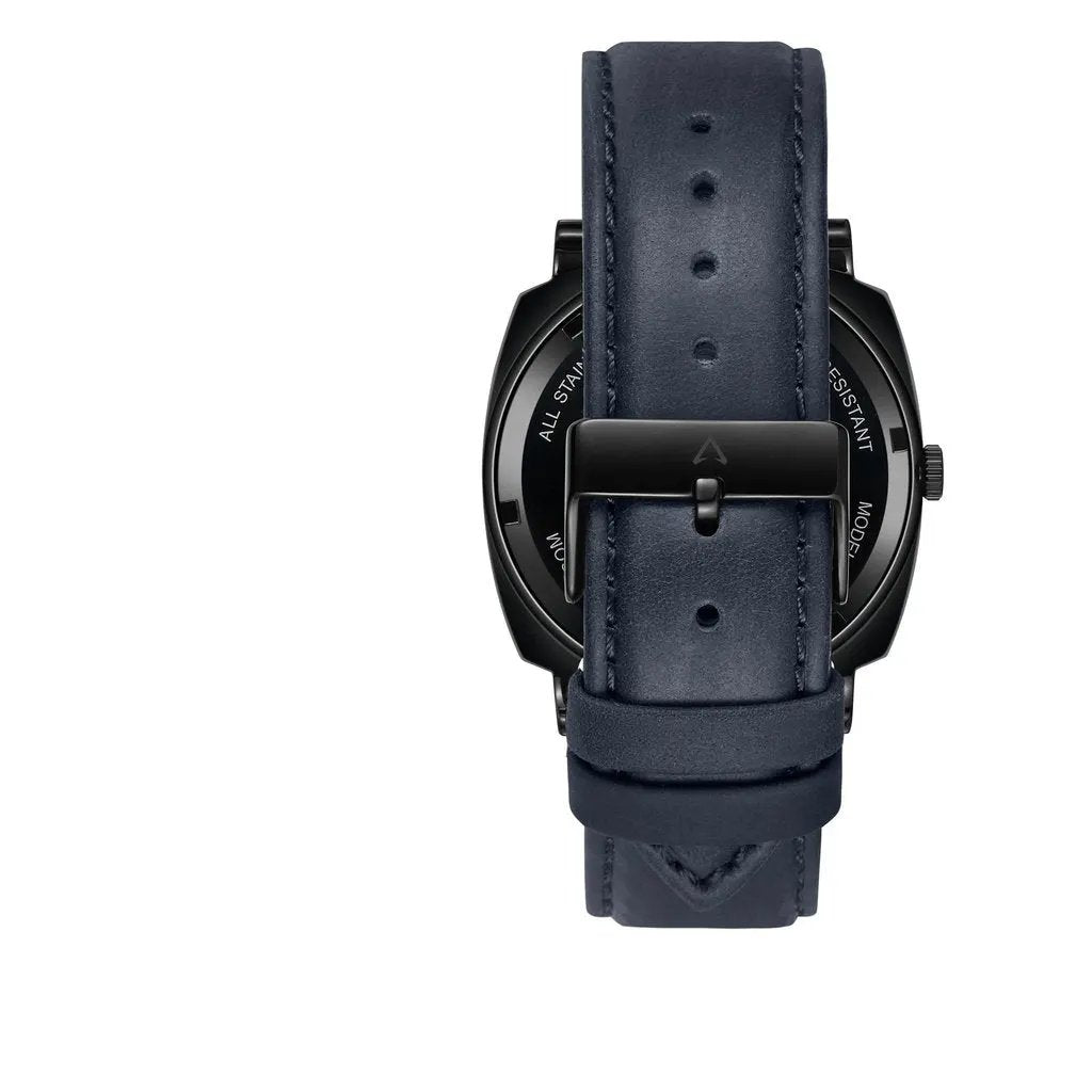 Trnda Men's Black Stainless Steel Watch, Blue Leather Band | Trndbk45 by TRNDA