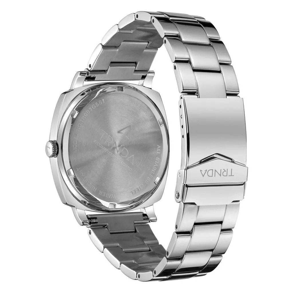 Trnda Men's Silver Stainless Steel Watch, Square Dial | Tr45ss by TRNDA