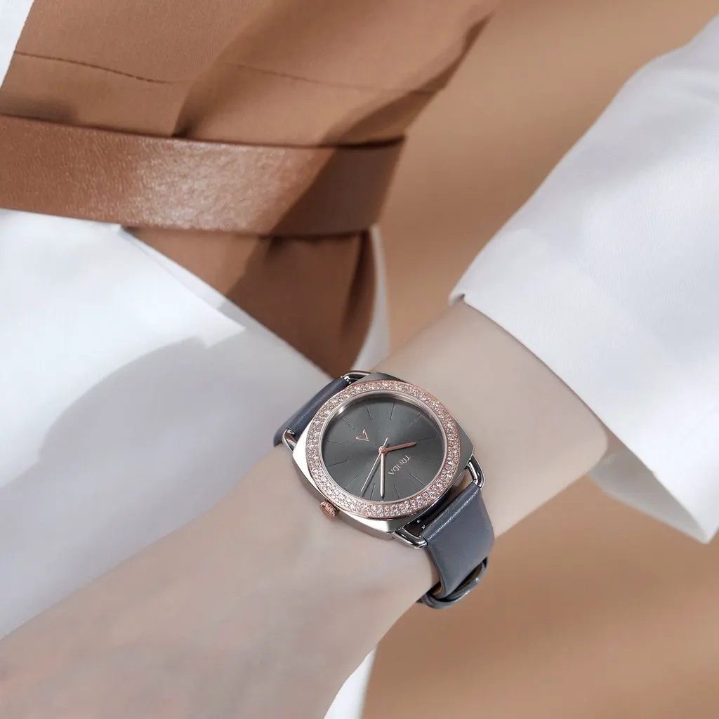 Trnda Women's Stainless Steel Watch, Gray Leather Band | Trd-Ss35 by TRNDA