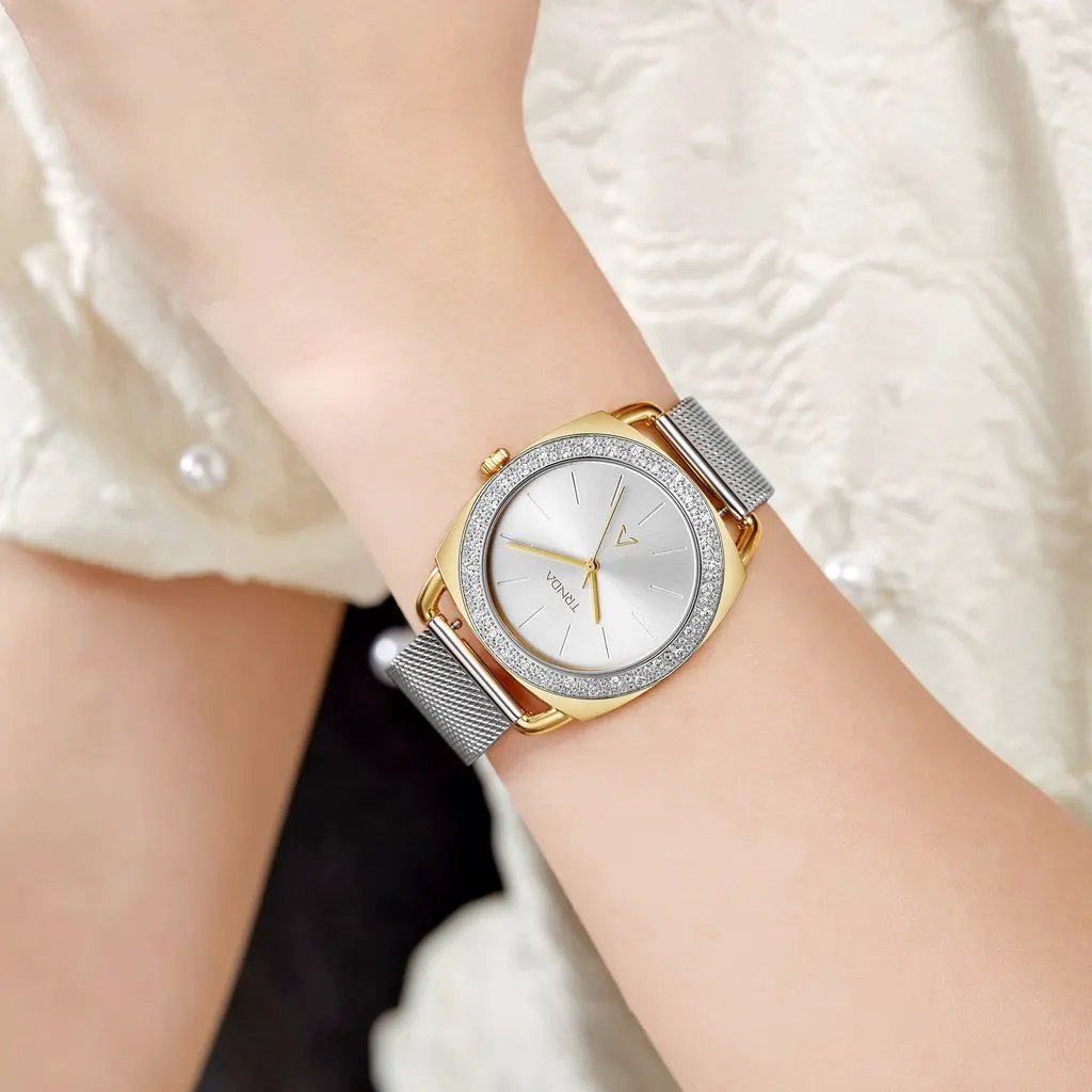 Trnda Women's Stainless Steel Gold Watch, Silver Dial | Trnda-W35.8 by TRNDA