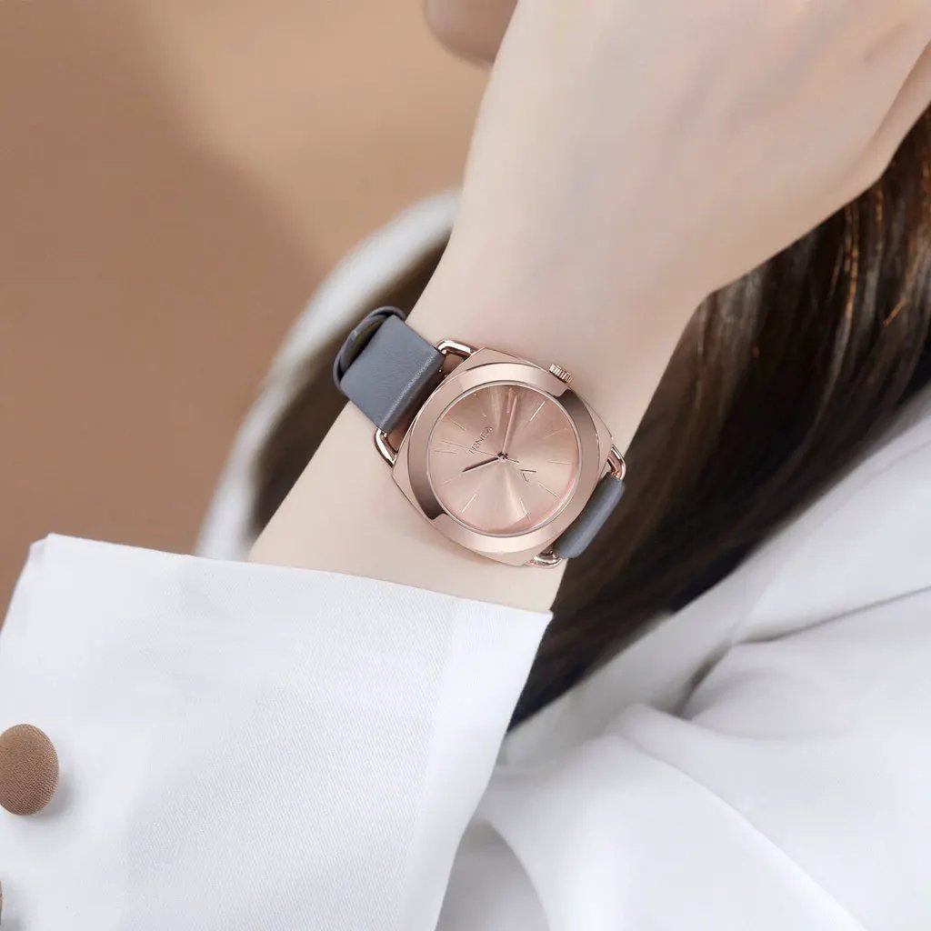 Trnda Women's Watch With Rose Gold Stainless Steel Case And Gray Leather Band by TRNDA