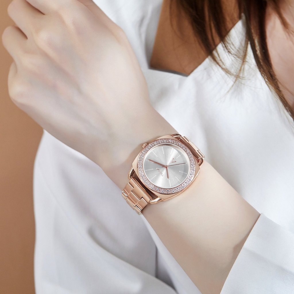 Trnda Women's Rose Gold Stainless Steel Watch, Silver Dial | Trnda-001-1
