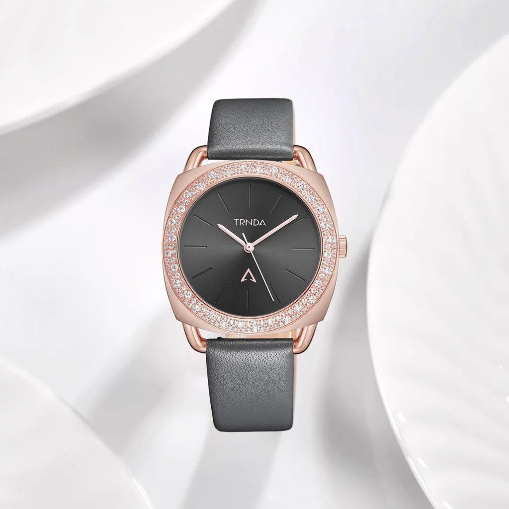 Trnda Women's Rose Gold Stainless Steel Watch, Gray Leather | Trnda-001 by TRNDA