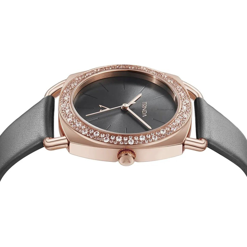 Trnda Women's Rose Gold Stainless Steel Watch, Gray Leather | Trnda-001 by TRNDA