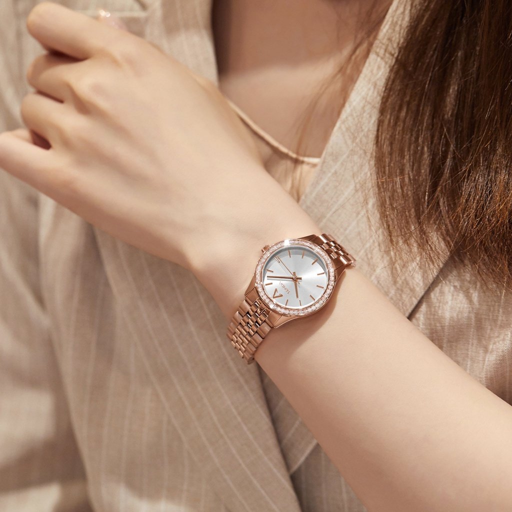 Trnda Women's Rose Gold Stainless Steel Watch, Silver Dial | Trnda-32mm-1