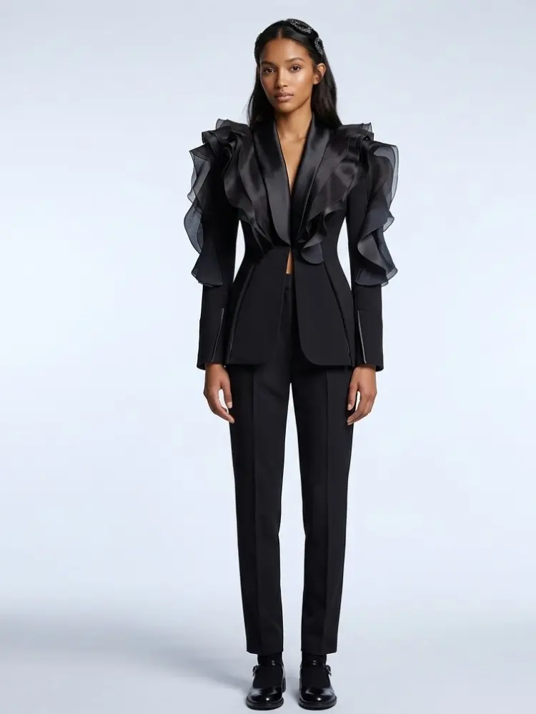 TRIBECA Architectural Ruffle Blazer | Luxury BYMANYC ® New York by BYMANYC ® New York