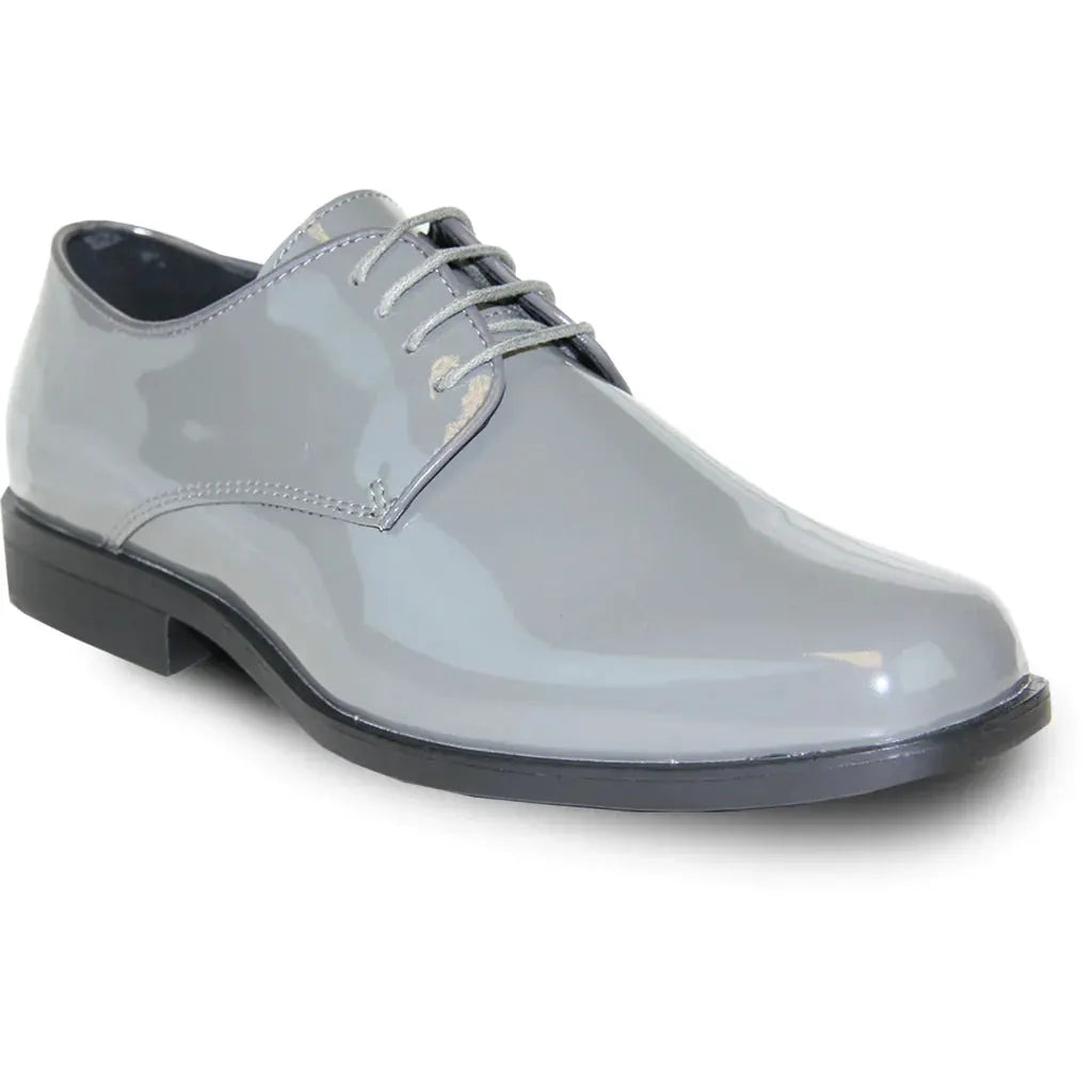 VANGELO Men Dress Shoe TUX-1 Oxford Formal Tuxedo for Prom & Wedding Grey Patent by Tux-USA