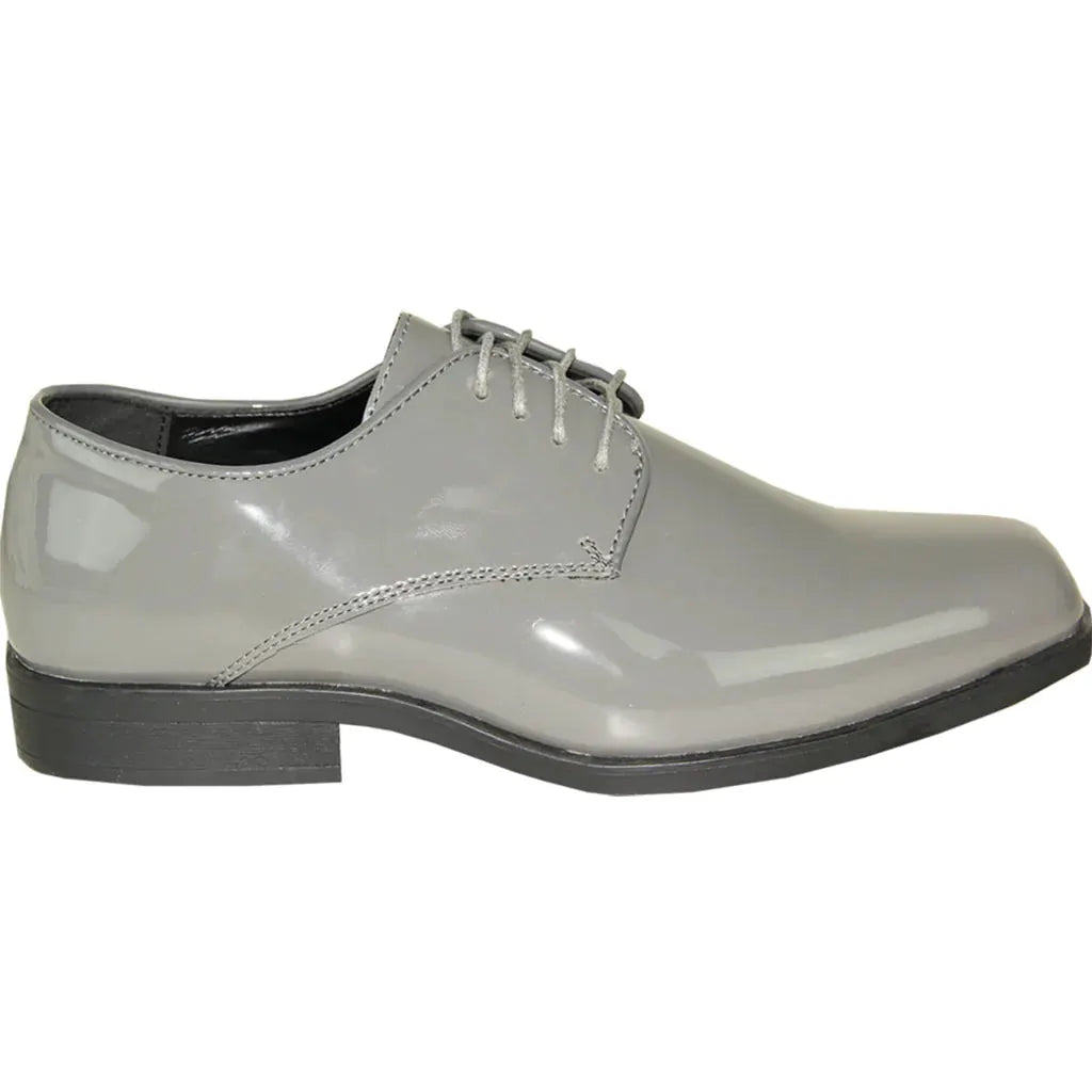 VANGELO Men Dress Shoe TUX-1 Oxford Formal Tuxedo for Prom & Wedding Grey Patent by Tux-USA