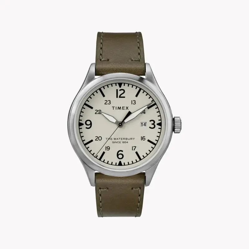Timex Men's Green Leather Watch, Off White Dial | Tw2r71100 by TIMEX