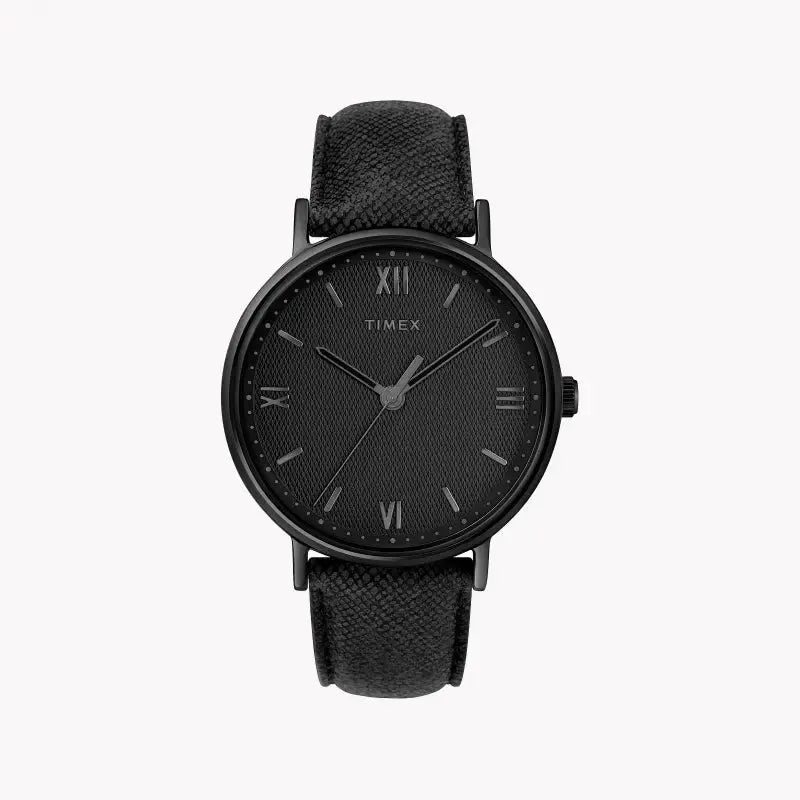 Timex Men's Black Leather Watch, Black Dial | Tw2t34900 by TIMEX