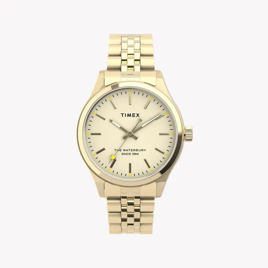 Timex Women's Gold Stainless Steel Watch, Off White Dial | Tw2u23200-0