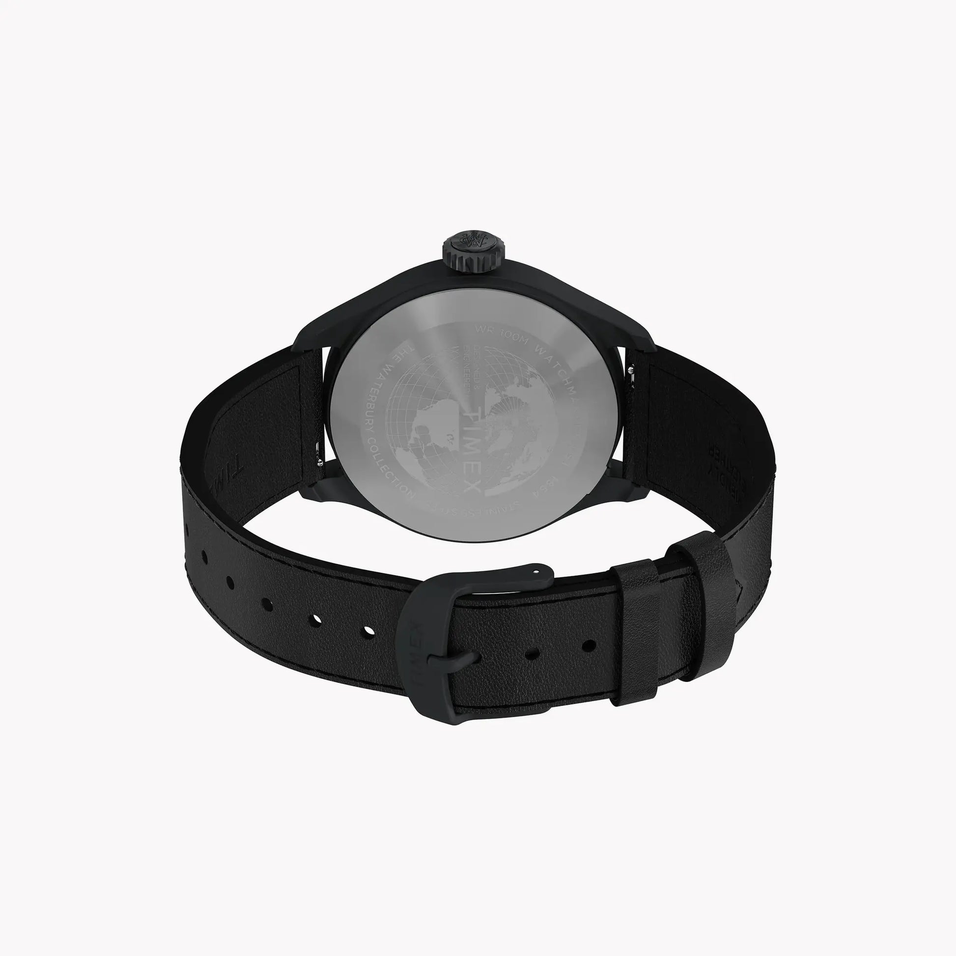 Waterbury ACE SST Black Dial Black Leather Strap Watch TW2Y18900 by TIMEX