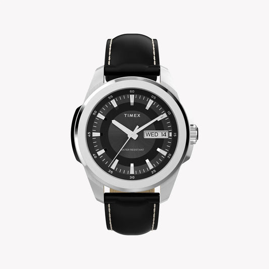 TIMEX Men's Silver-Tone Steel, Black Leather | TW2Y20600 by TIMEX