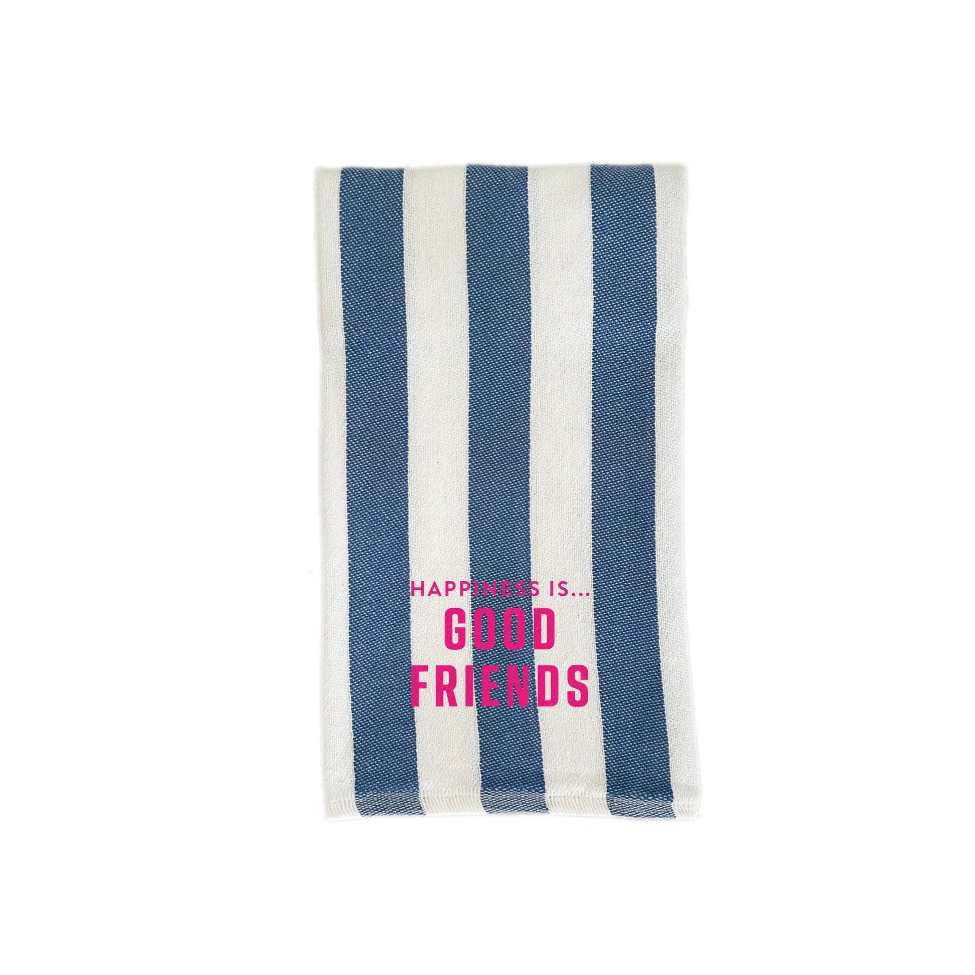 Tea/Hand Towel Good Friends, Striped Blue with hot pink by Family & Friends Collection