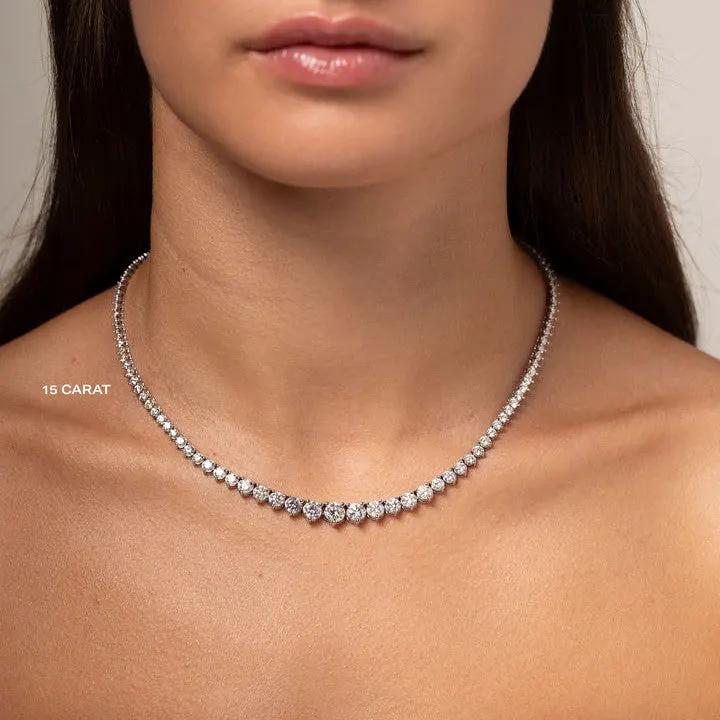 15 CTW Created Moissanite Graduated Tennis Necklace - G-H Color, SI Clarity by SightHolderDiamonds LLC