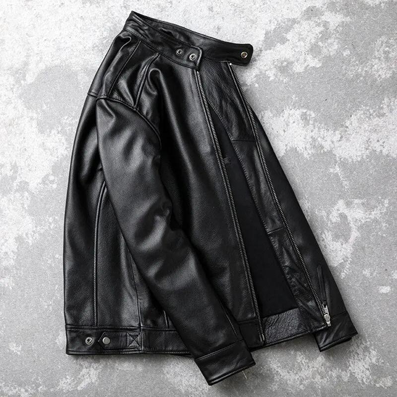 Theon Genuine Leather Jacket Men Black Motorcycle by Inland Leather Co.