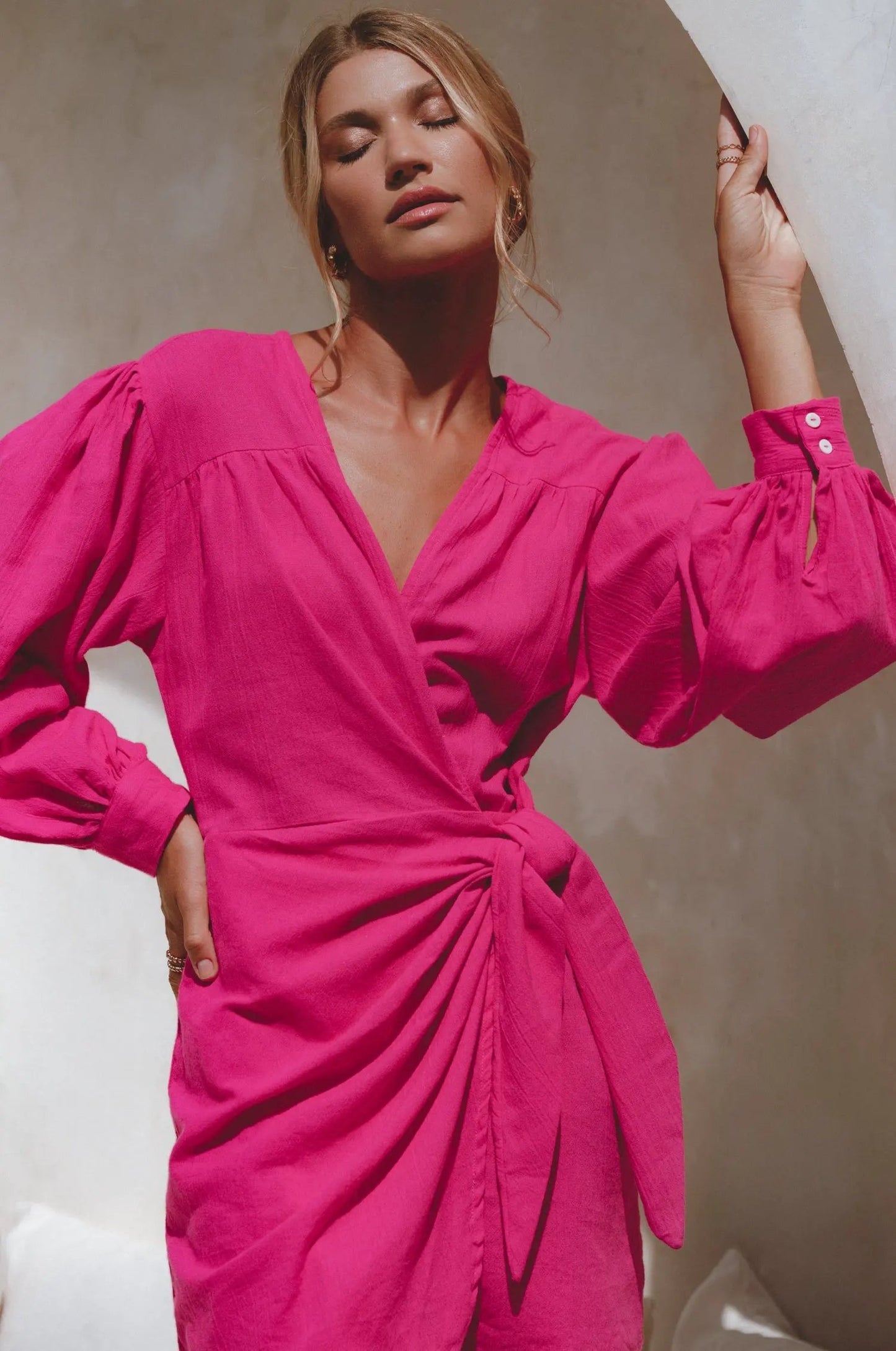 Ti Amo Linen Wrap Mini Dress by ELF