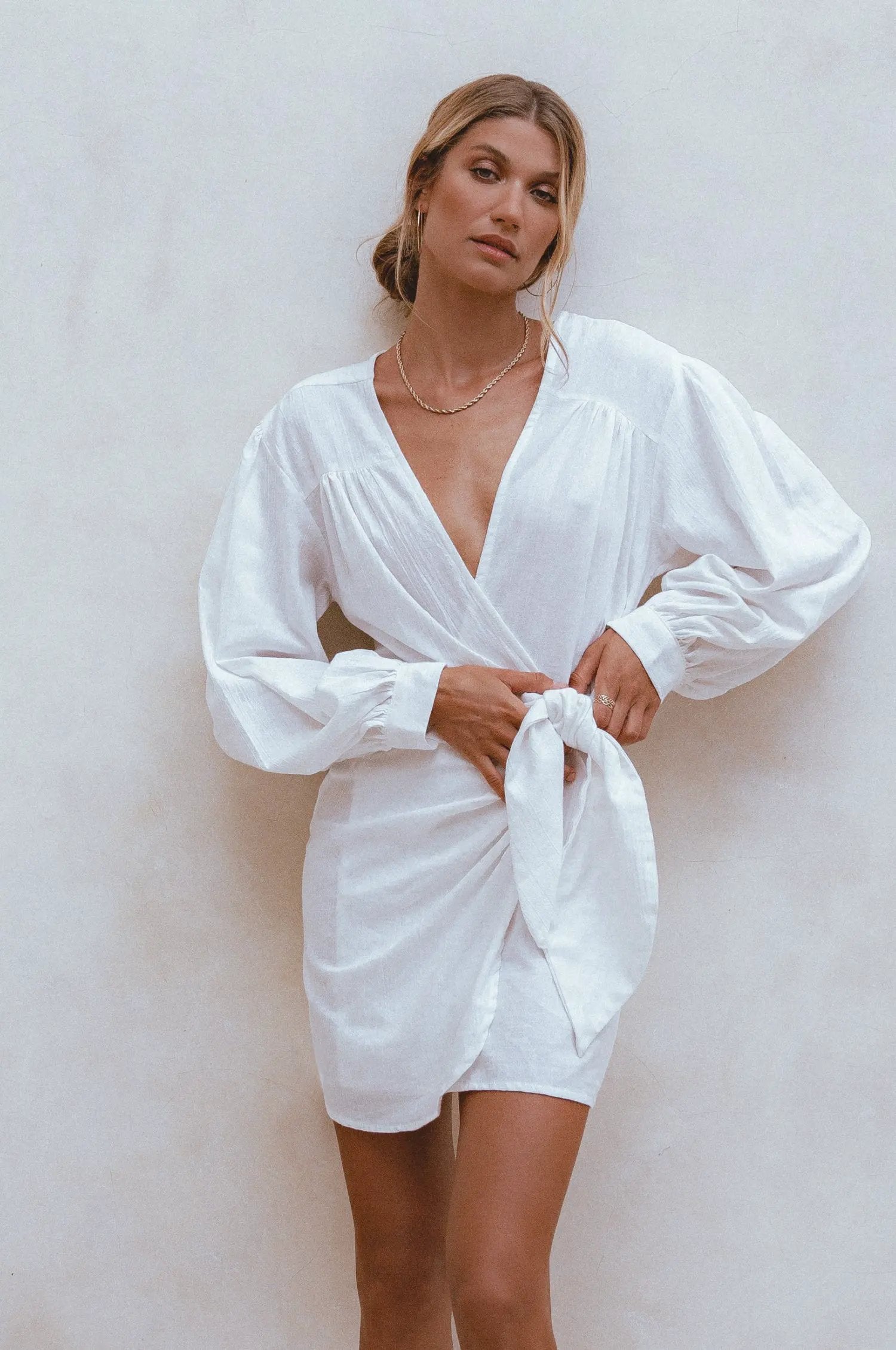 Ti Amo Linen Wrap Mini Dress by ELF