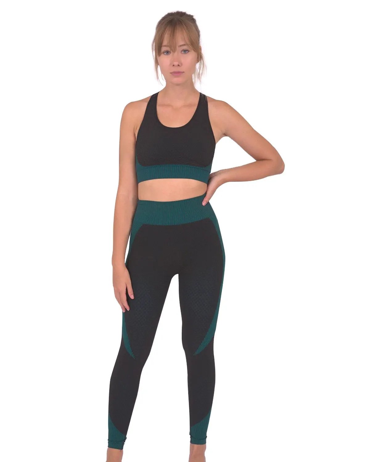 Trois Seamless Legging - Black With Teal Blue by Savoy Active