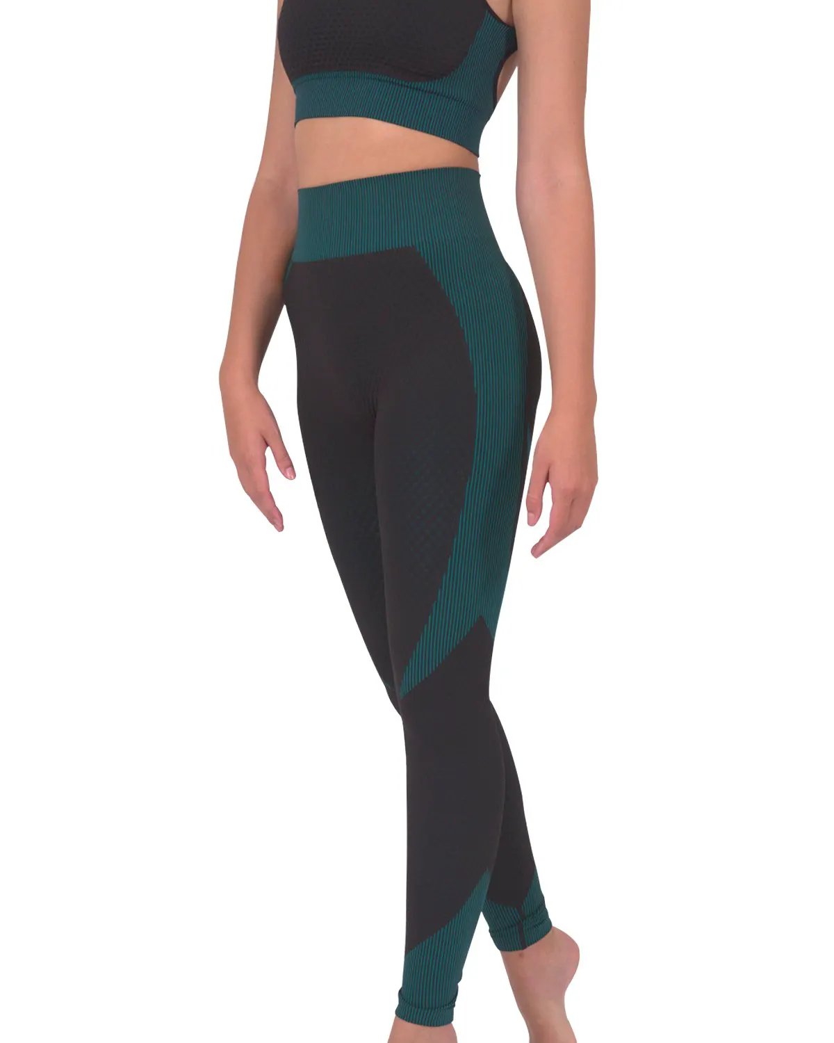 Trois Seamless Legging - Black With Teal Blue by Savoy Active