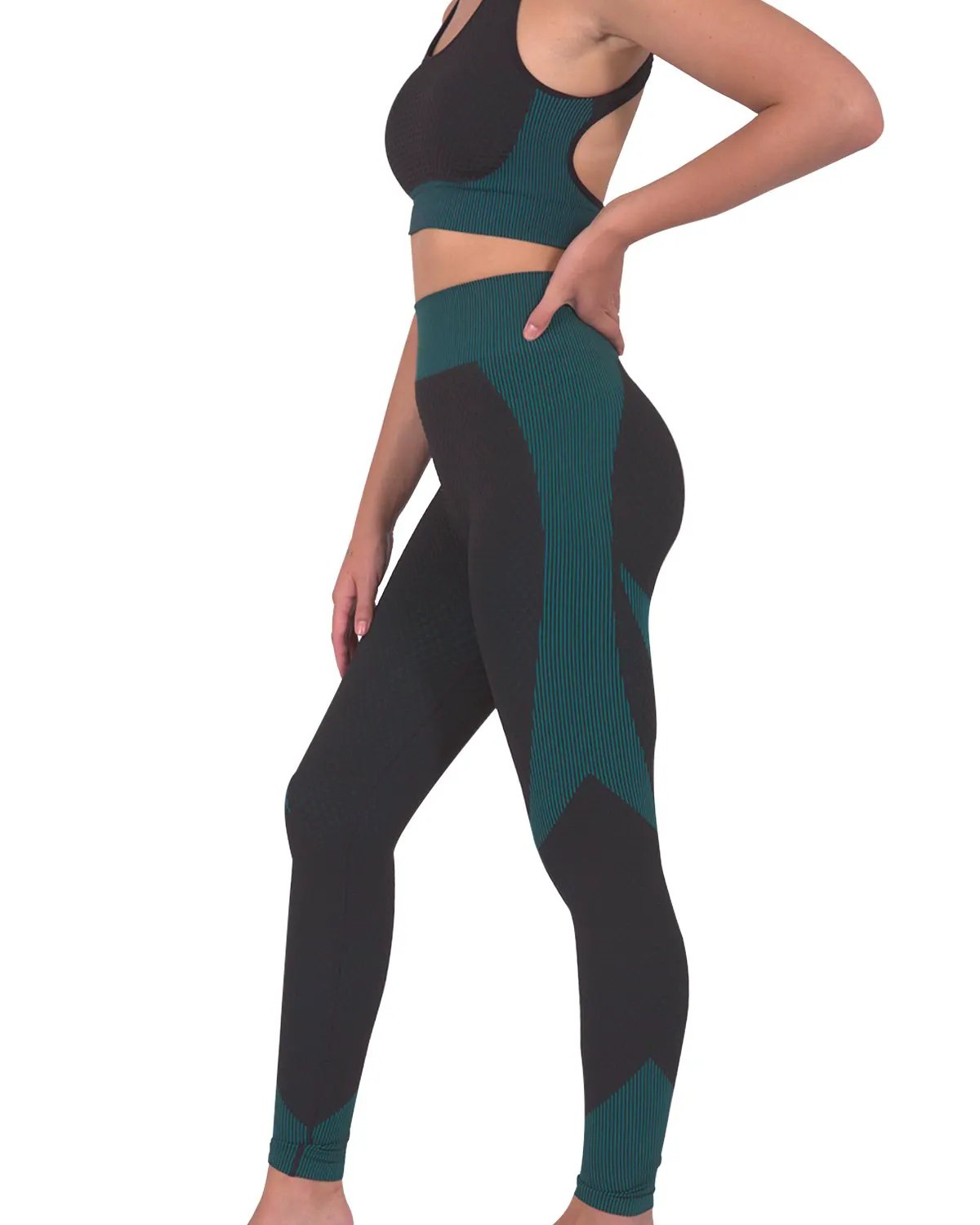 Trois Seamless Legging - Black With Teal Blue by Savoy Active