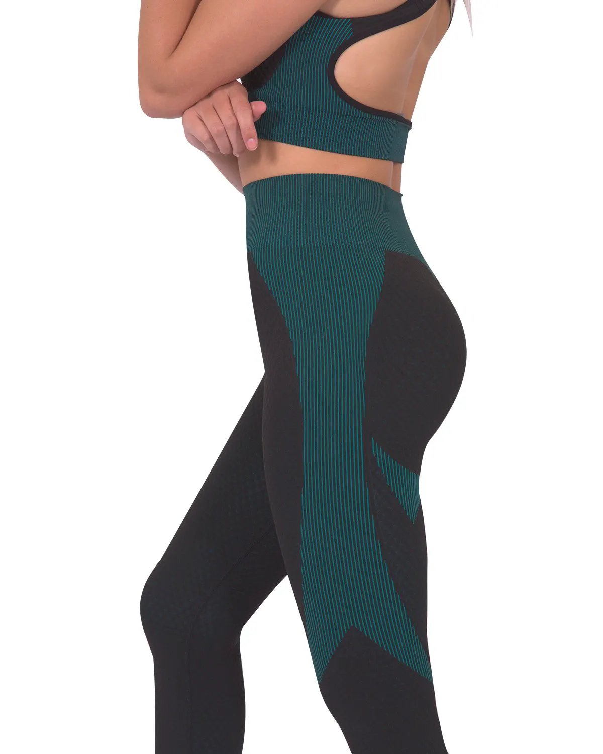 Trois Seamless Legging - Black With Teal Blue by Savoy Active