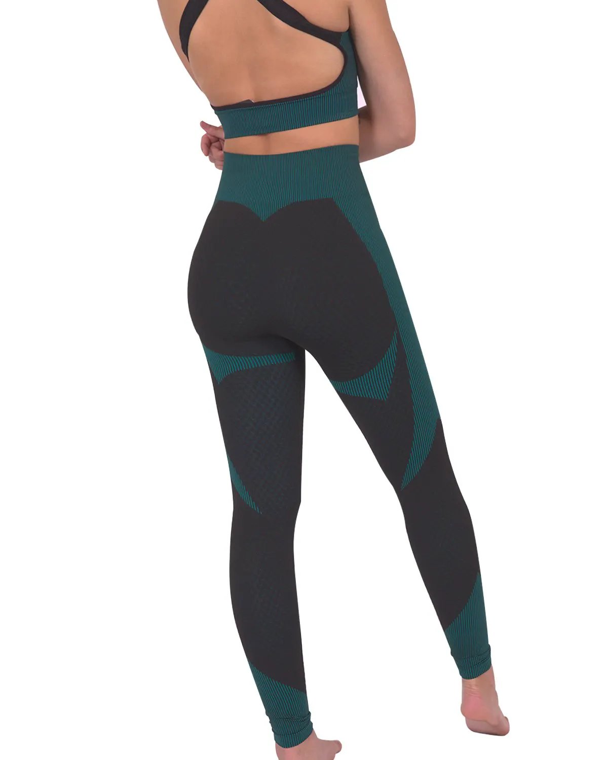 Trois Seamless Legging - Black With Teal Blue by Savoy Active