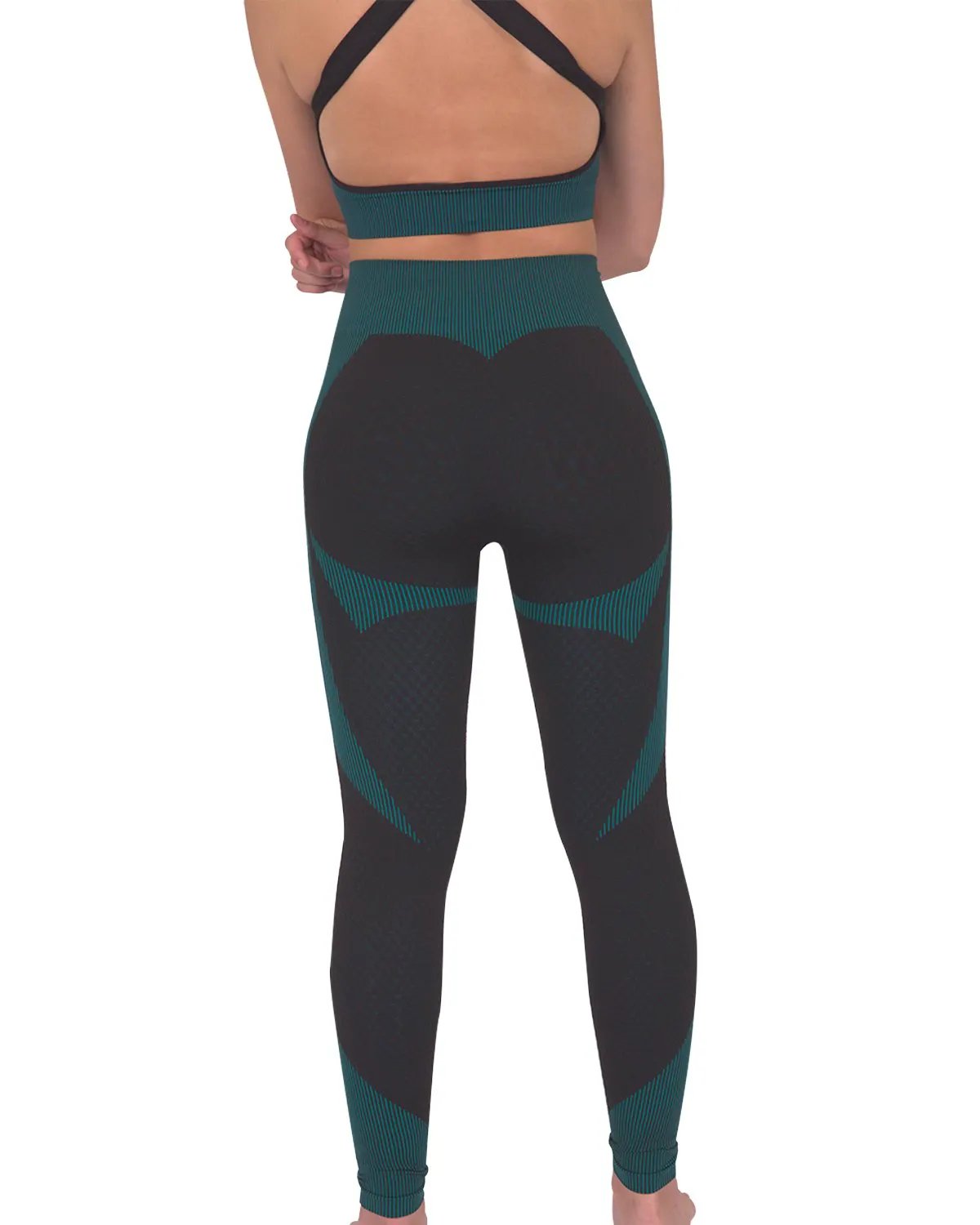 Trois Seamless Legging - Black With Teal Blue by Savoy Active