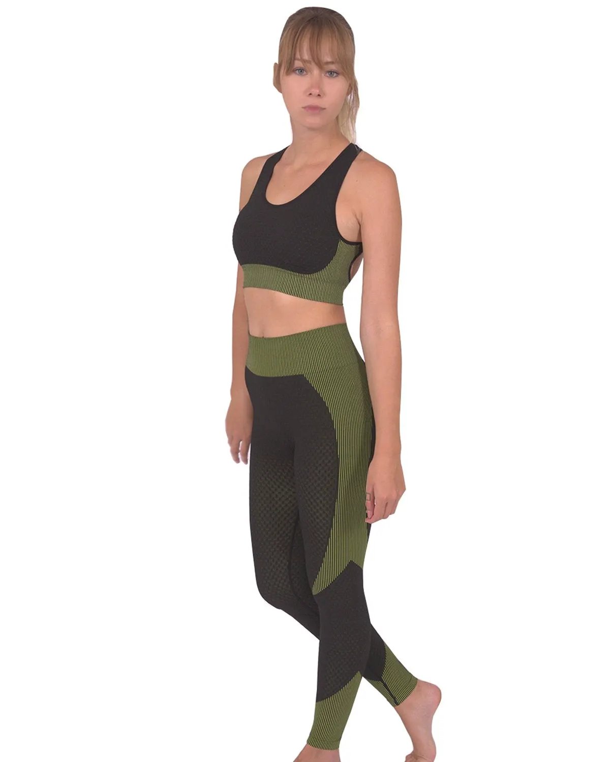 Trois Seamless Legging - Black With Green by Savoy Active