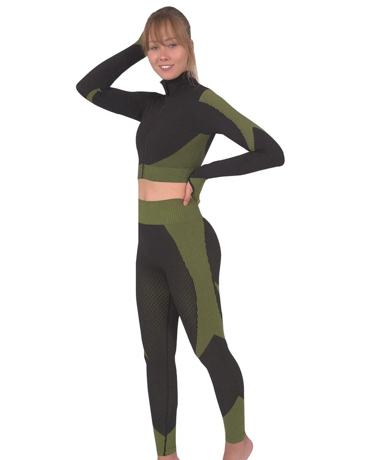 Trois Seamless Legging - Black With Green by Savoy Active