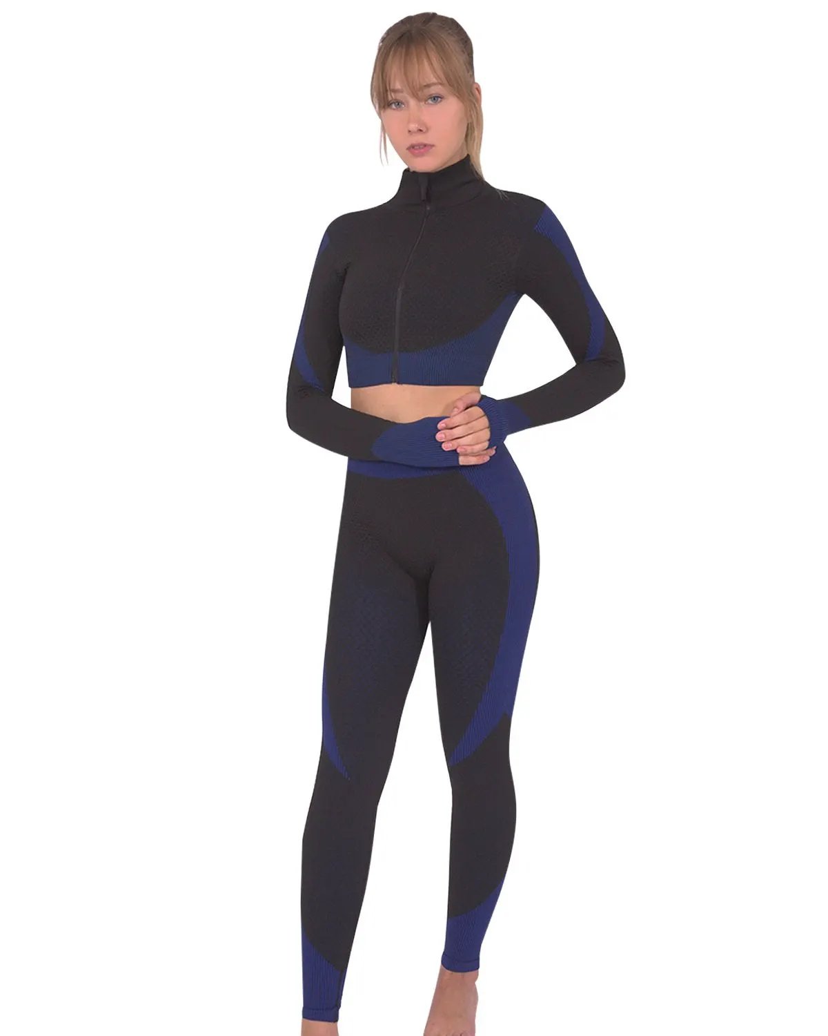Trois Seamless Legging - Black With Navy by Savoy Active