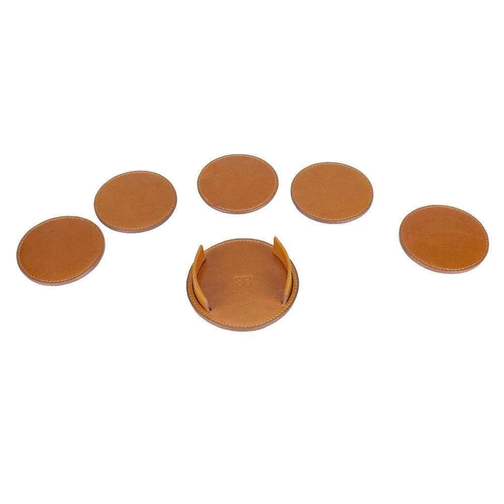 Tucson Genuine Leather Coaster Set of 5 with Holder - Premium Cup Coasters by TORONATA