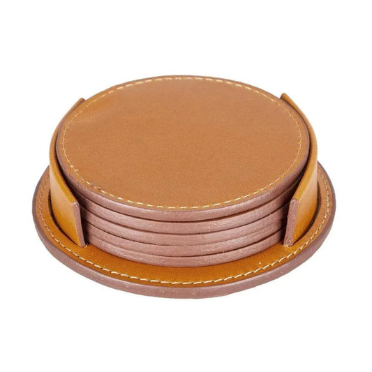 Tucson Genuine Leather Coaster Set of 5 with Holder - Premium Cup Coasters by TORONATA