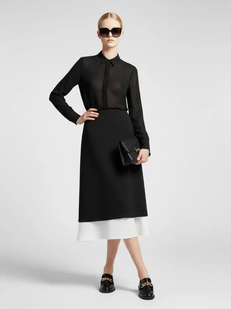 Two-Tone Black and White Midi Skirt with Double-Layer Design • BYMANYC ® New York by BYMANYC ® New York
