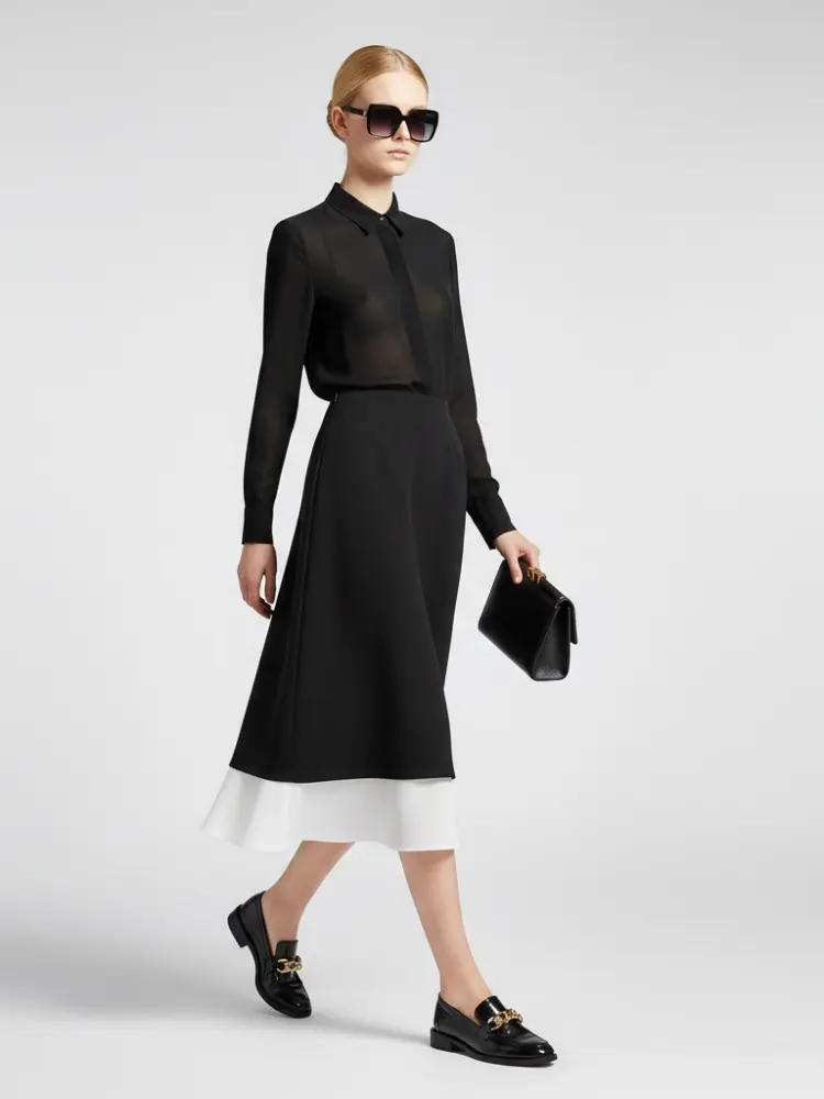 Two-Tone Black and White Midi Skirt with Double-Layer Design • BYMANYC ® New York by BYMANYC ® New York