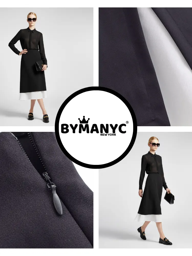 Two-Tone Black and White Midi Skirt with Double-Layer Design • BYMANYC ® New York by BYMANYC ® New York