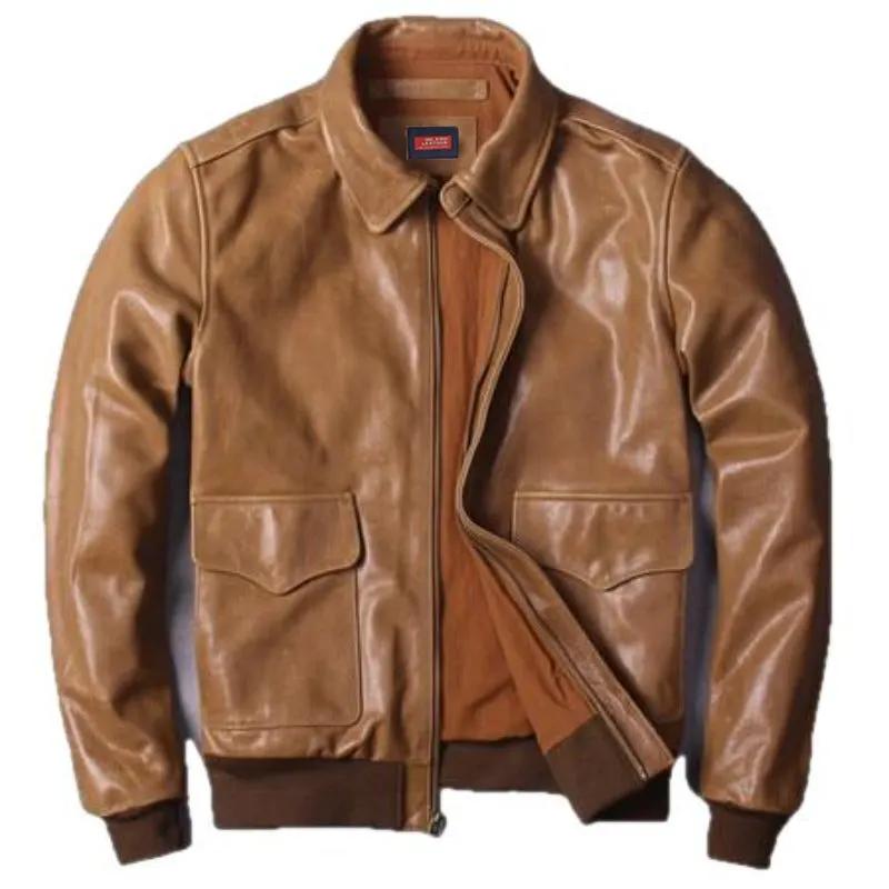 US A2 Flight Mens Bomber Genuine Leather Jacket by Inland Leather Co.