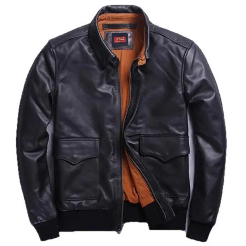 US A2 Flight Mens Bomber Genuine Leather Jacket by Inland Leather Co.