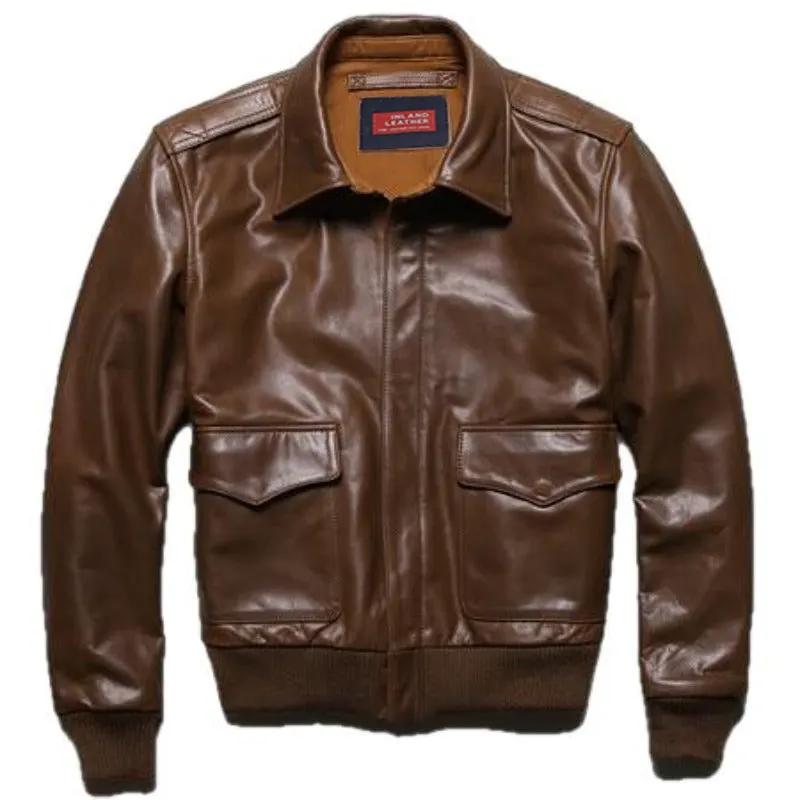 US A2 Flight Mens Bomber Genuine Leather Jacket by Inland Leather Co.