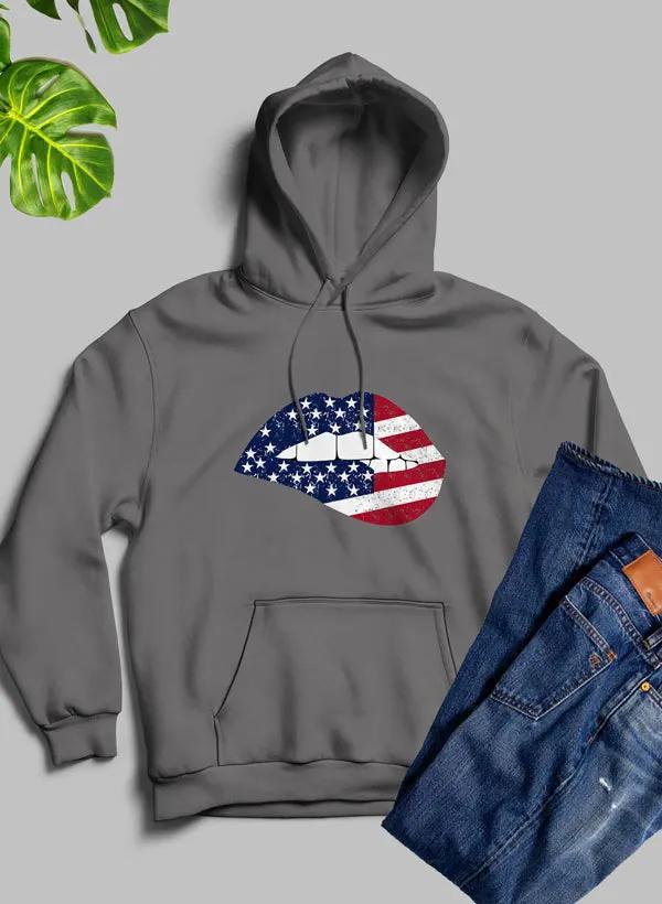 USA FLAG LIPS American Flag Lips Hoodie by Merch