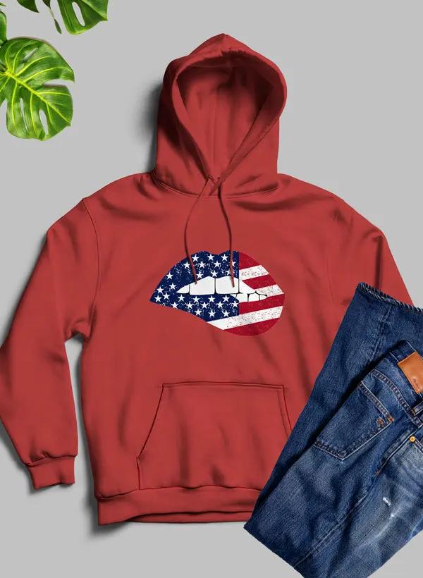USA FLAG LIPS American Flag Lips Hoodie by Merch