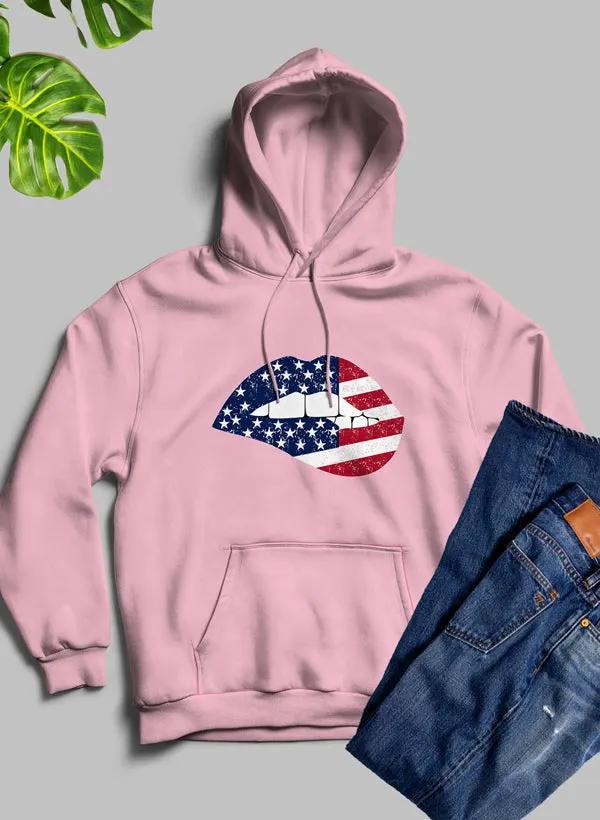 USA FLAG LIPS American Flag Lips Hoodie by Merch